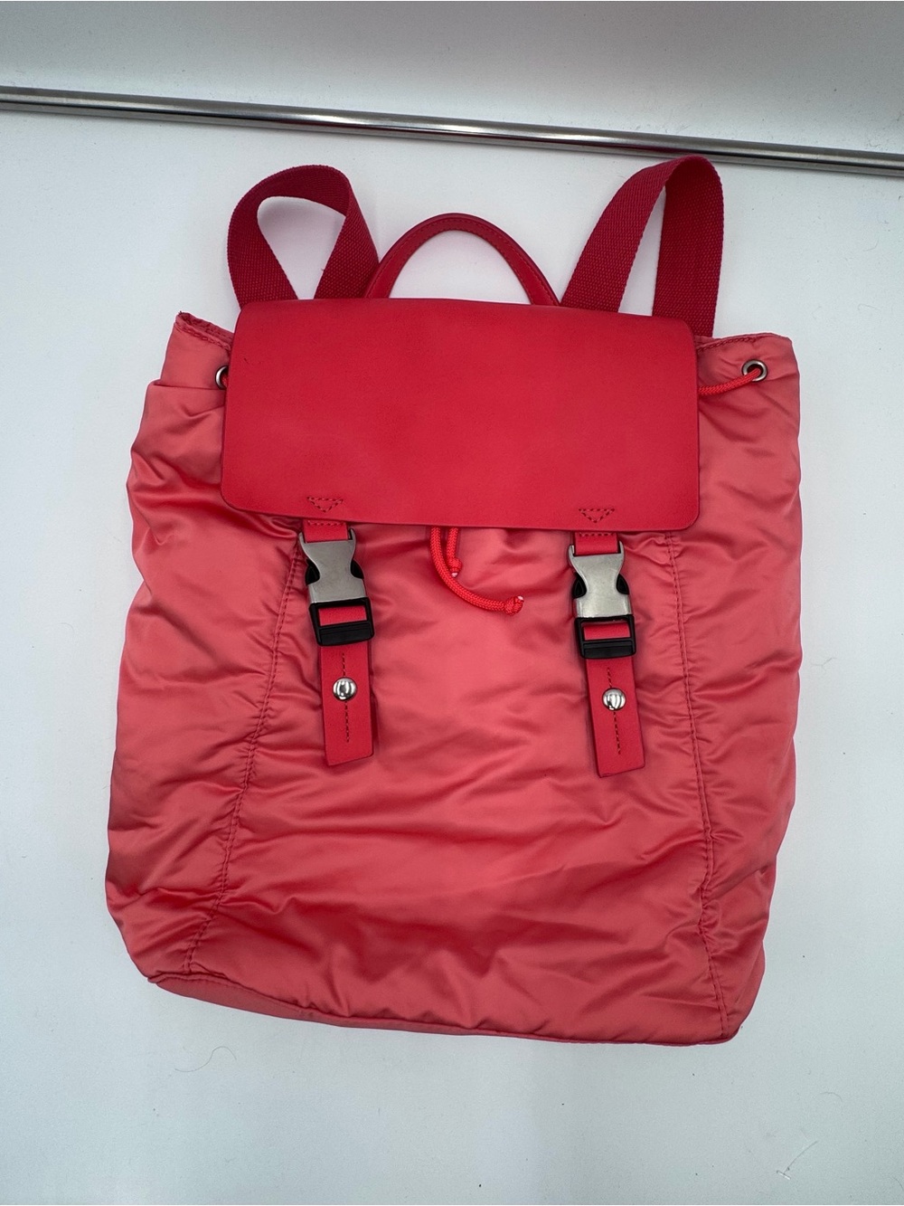 M&S Collection Coral Nylon Backpack Drawstring Buckle Flap Adjustable Straps